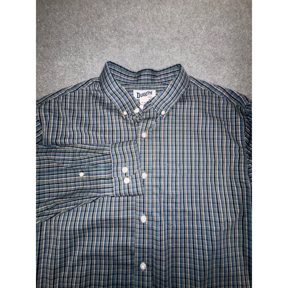 Duluth‎ Trading Co Mens XL Tall Relaxed Fit Plaid Button Down Shirt Blue Green